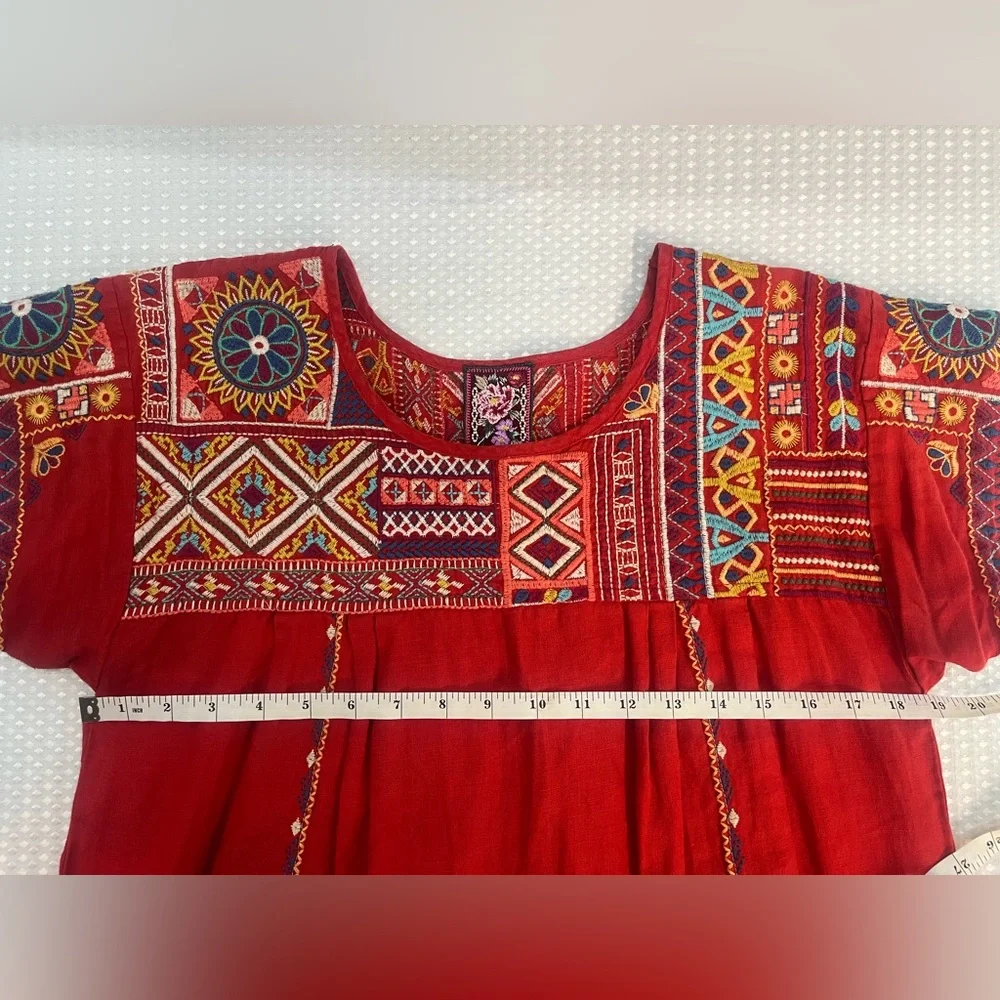 Johnny Was Red Embroidered Linen Dress/Tunic, Women’s Small; Beach Boho Beauty! - Picture 10 of 17